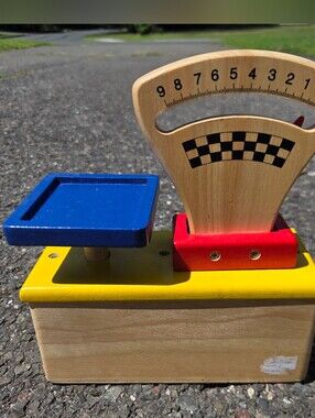 Hand Crafted Wooden Balance Scale Toy - Blue, Yellow, Red